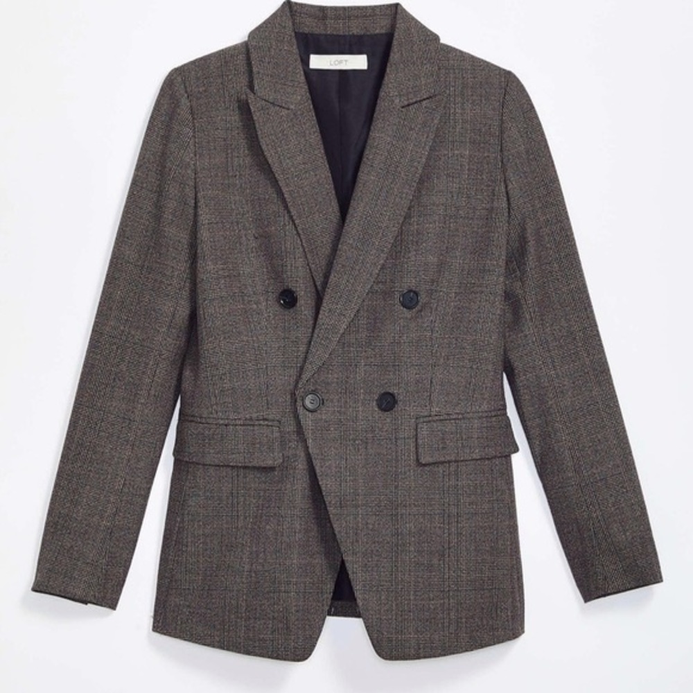 New Loft plaid long double breasted blazer 4